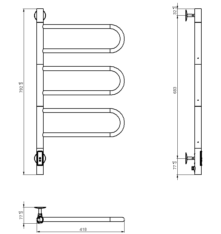 Полотенцесушитель электрический Vincea VTD-1R2CGE 44x80 с таймером, графит