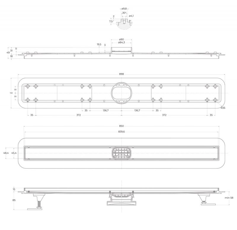 Душевой лоток Belbagno Luce BB-LD-LUCE-90-BIANCO 90 см, комб.затвор, решетка под плитку, белый матовый