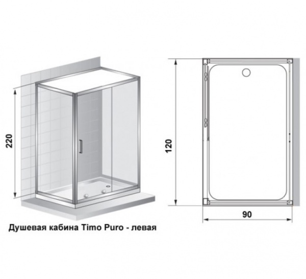 Душевая кабина Timo Premium Puro H-510L 120x90, левая