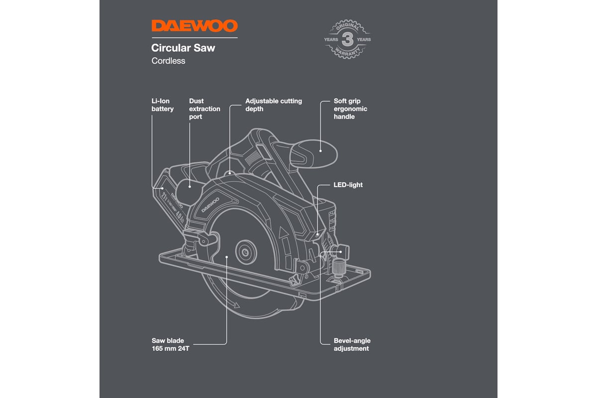 Дисковая аккумуляторная пила Daewoo DAS 1621Li SET