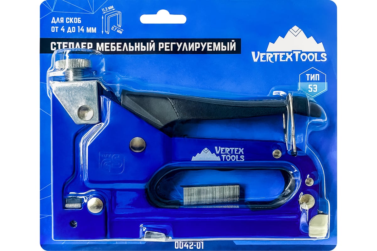 Мебельный степлер Vertextools регулируемый 53 тип 0042-01