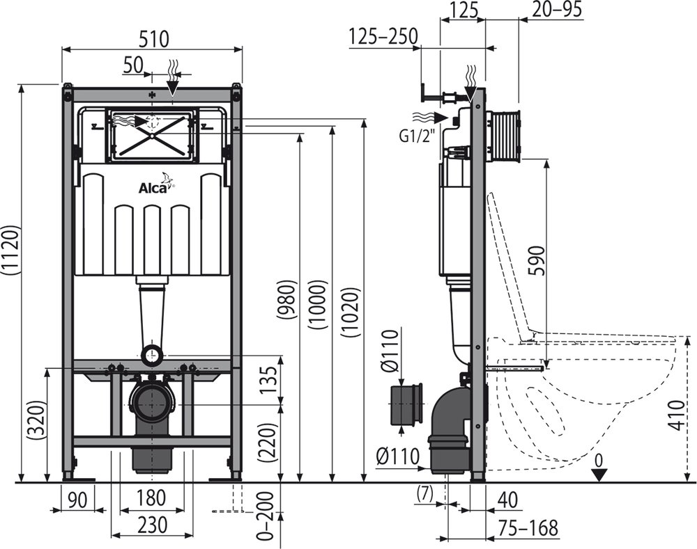 Инсталляция для унитаза AlcaPlast SET AM101/1120-3:1 RU M70-001 с белой кнопкой