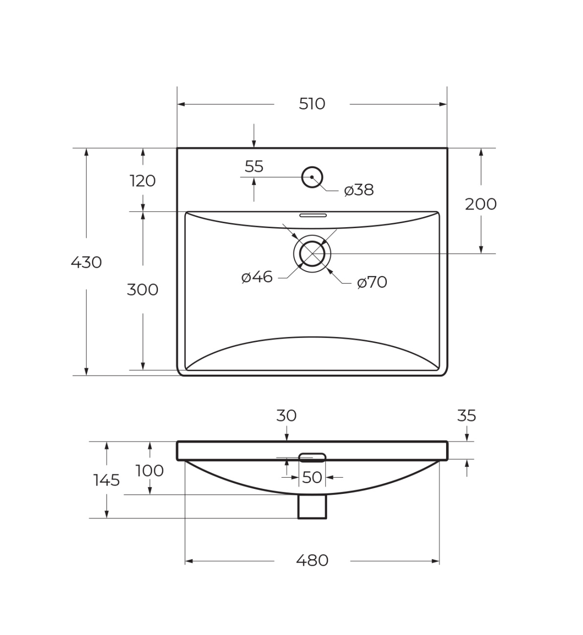 Раковина BelBagno 50 см BB-8076-3-50