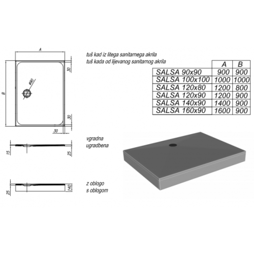 Поддон для душа Kolpa-San Salsa SuperFlat 90x90