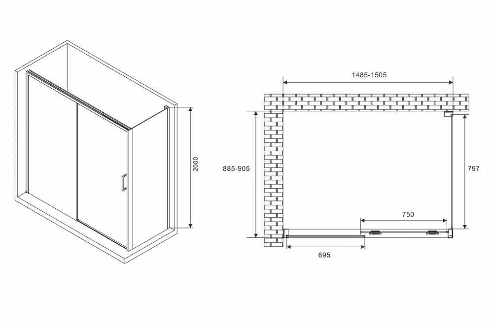 Душевой уголок Abber Komfort AG93150-S92 150x90 профиль хром