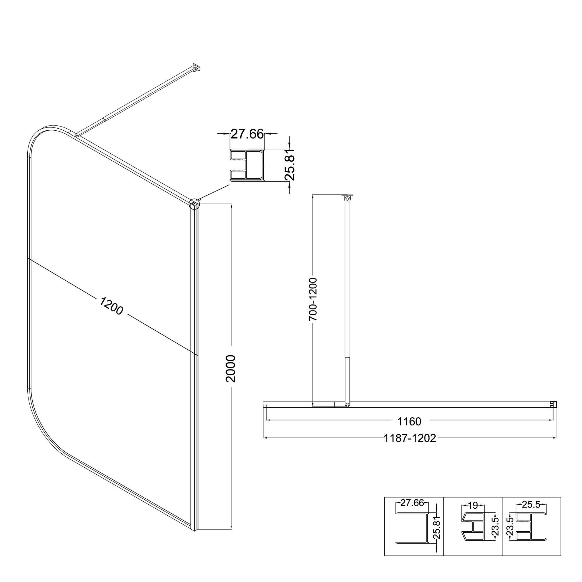 Душевая перегородка Niagara NG-689-12TBLACK 120x200 тонированная, профиль черный матовый