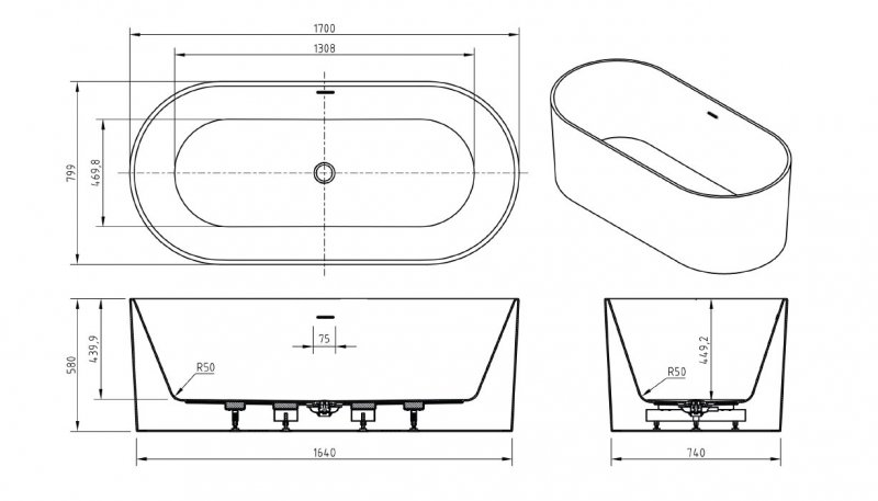 Акриловая ванна BelBagno BB705 170x80 см BB705-1700-800