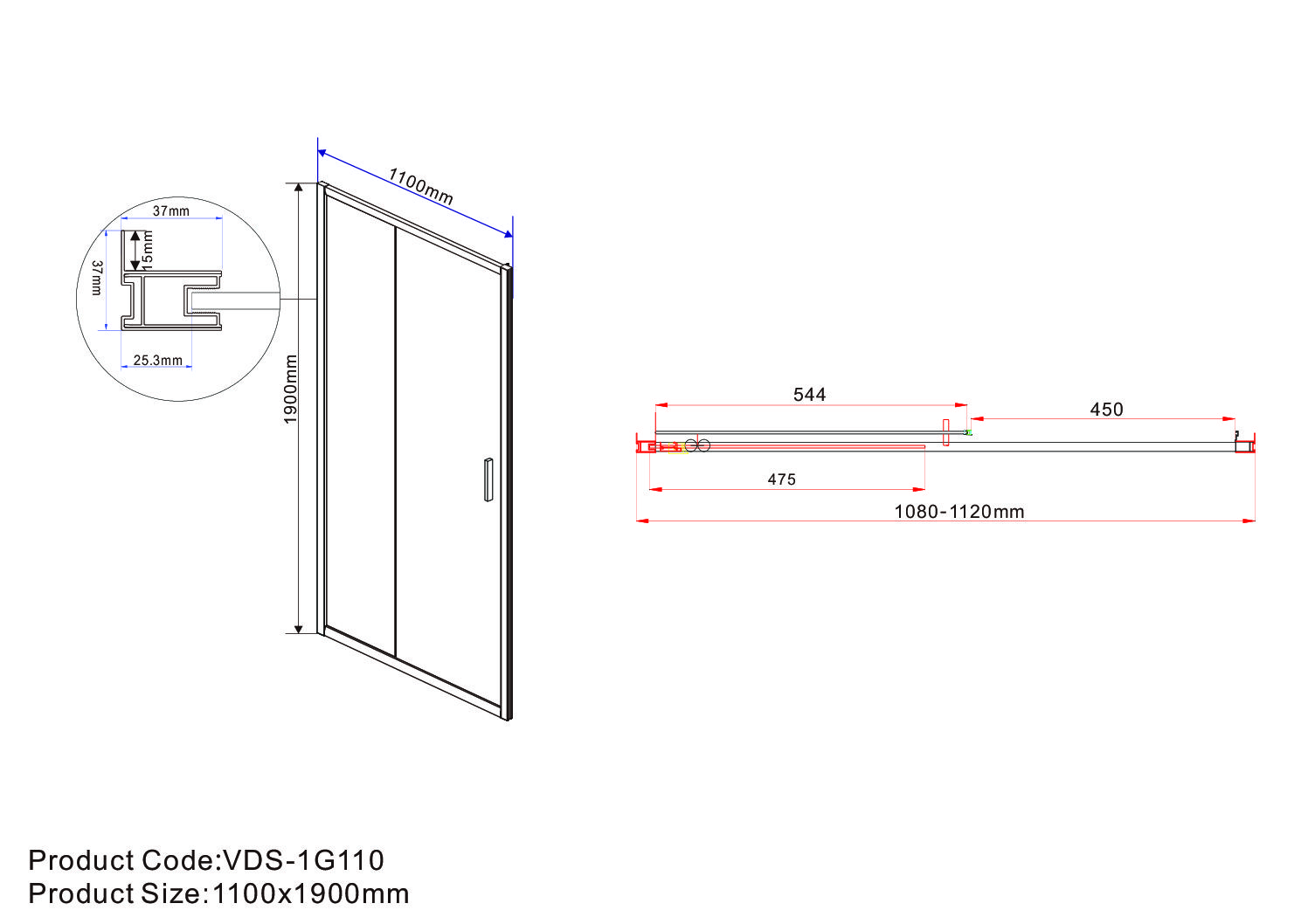 Душевая дверь Vincea Garda VDS-1G110CLB 110x190 черный, прозрачная