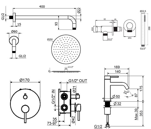 Душевой набор Plumberia IXO KITXO18GR53 графит матовый