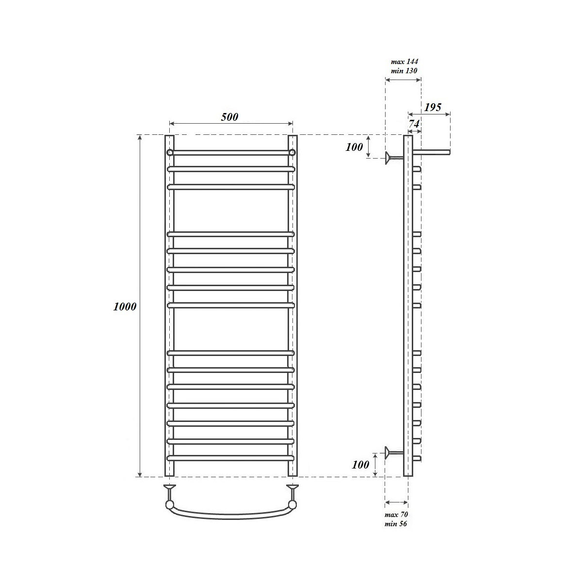 Полотенцесушитель водяной Point PN05150SP П14 50x100, с полкой, хром