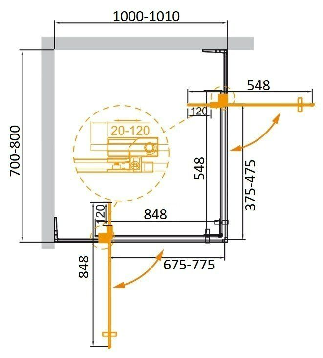 Душевой уголок Cezares SLIDER-AH-2-70/80-100/110-GRIGIO-NERO 100/110x70/80 серый, черный