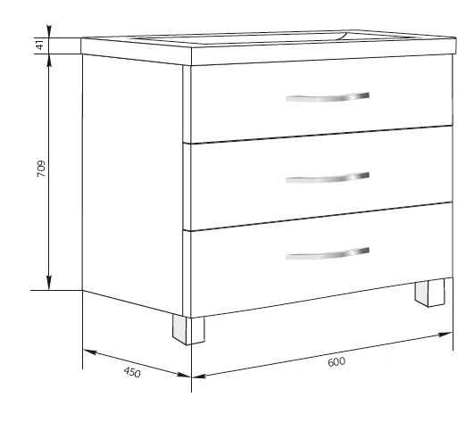 Тумба с раковиной Marka One Mix 60 см, напольная, 3 ящика, МДФ
