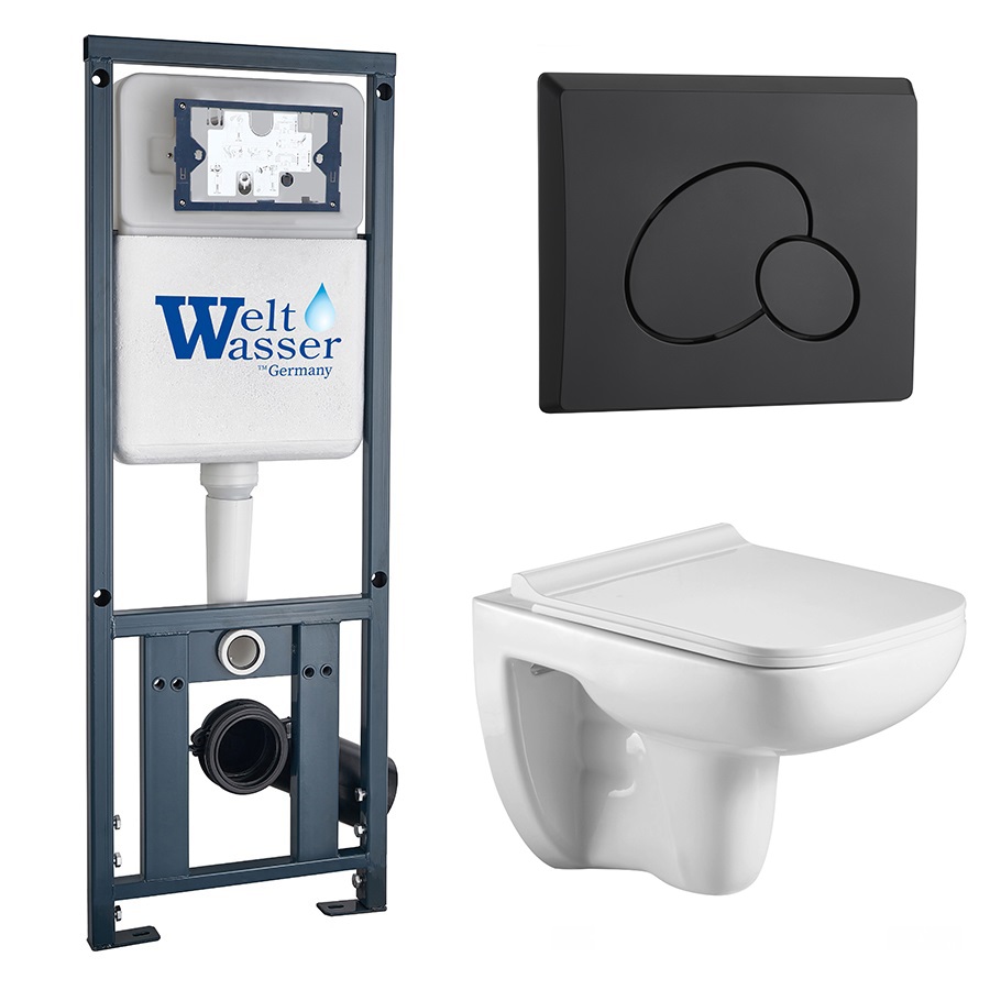 Комплект Weltwasser 10000010729 унитаз Kehlbach 004 GL-WT + инсталляция Marberg 410 + кнопка Mar 410 RD MT-BL