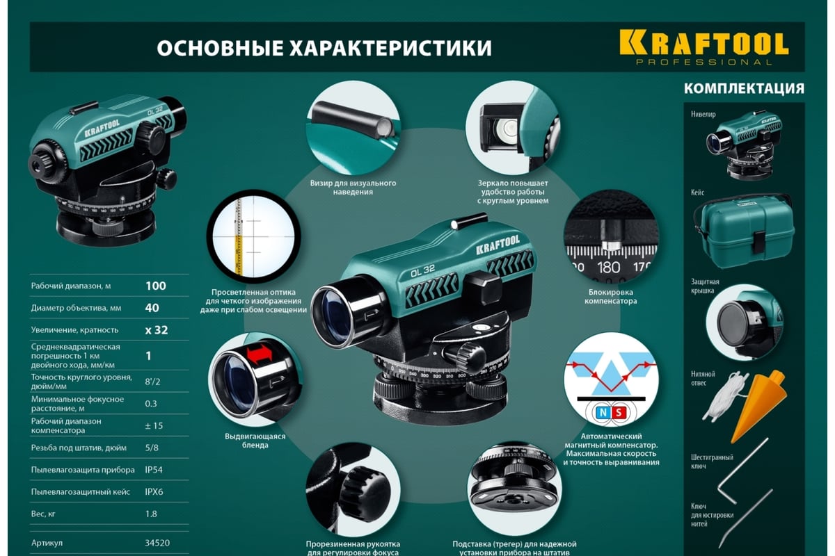 Оптический нивелир Kraftool OL-32 34520