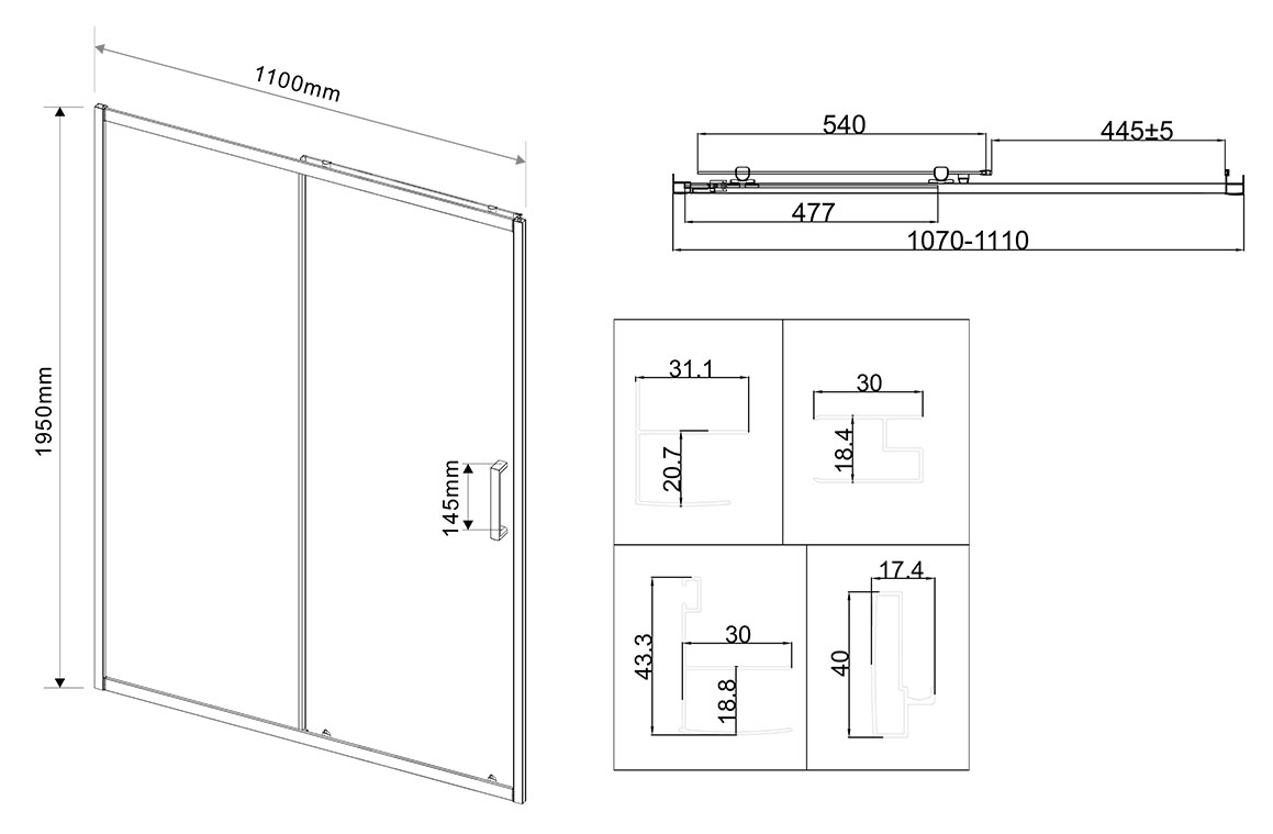 Душевая дверь Vincea City VDS-5CT110CLB 110x195 черный, прозрачная