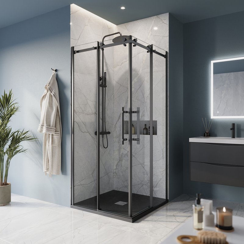 Душевой уголок BelBagno MARINO-A-2-100-C-NERO 100x100 прозрачный, черный матовый