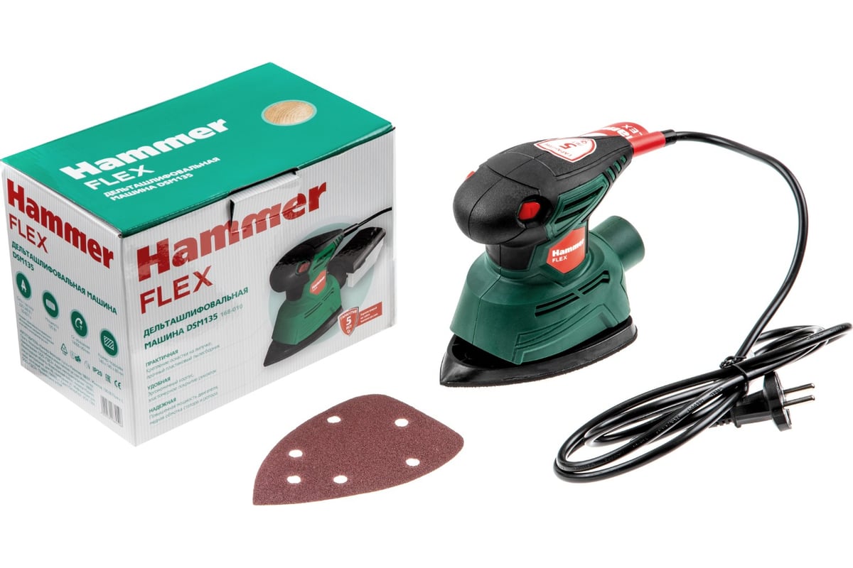 Дельташлифовальная машинка Hammer Flex 135 Вт, 14000 об/мин, 140/140/80 мм DSM135