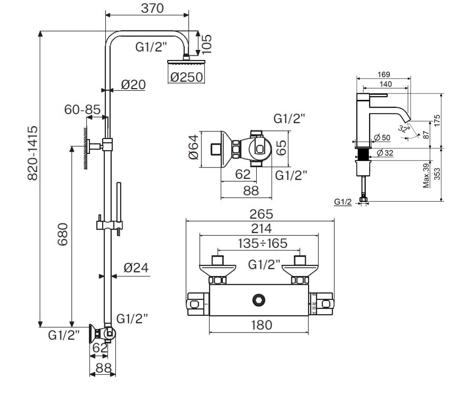 Душевой набор Plumberia IXO KITXO6302NO53 черный матовый