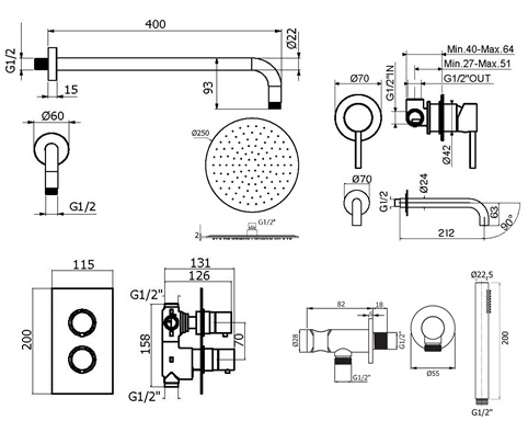 Душевой набор Plumberia IXO KITXOT18QNO210 черный матовый