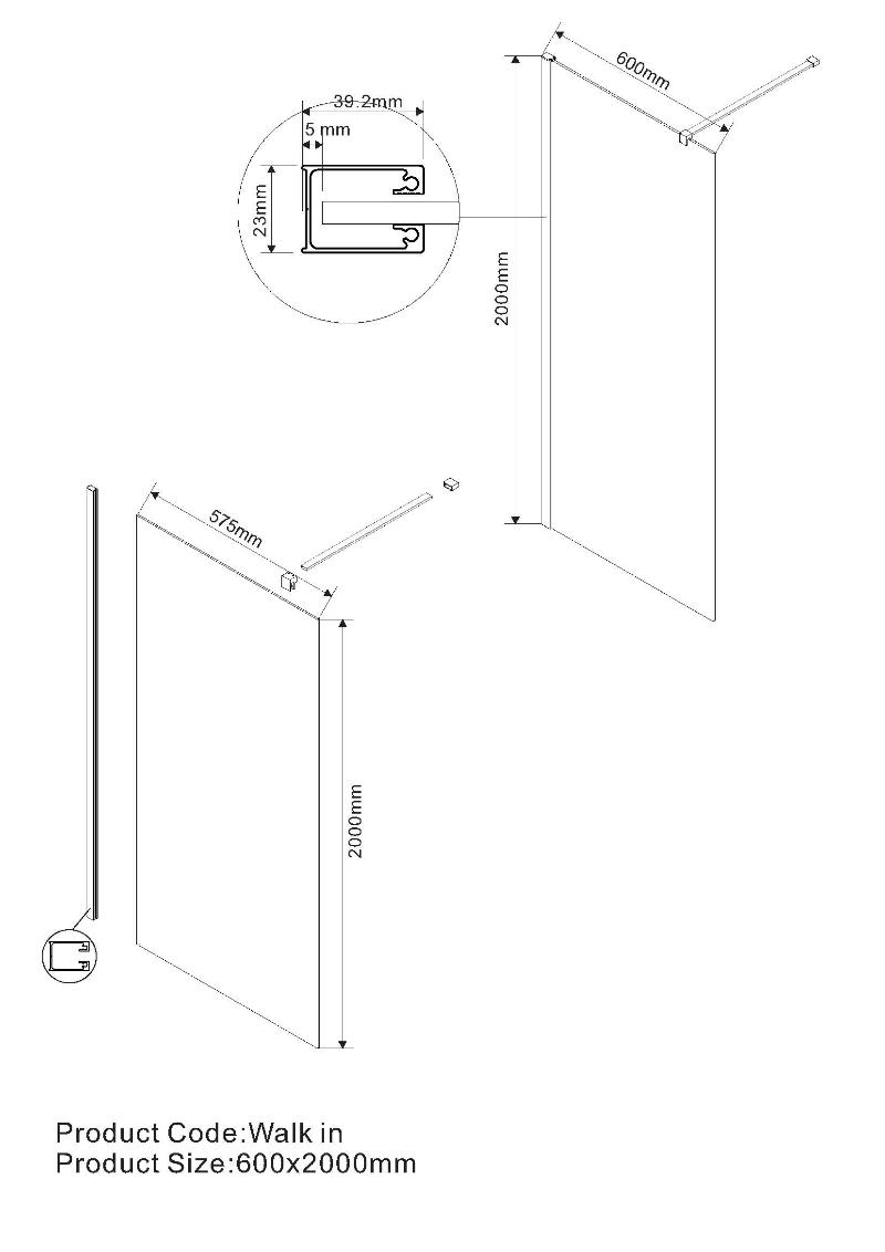 Душевая перегородка Vincea Walk-In VSW-1H600CL 60x200 хром, прозрачное