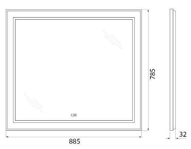 Зеркало BelBagno SPC-KRAFT-885-785-TCH-WARM-NERO 90x80 см антипар, черный в алюминиевой раме