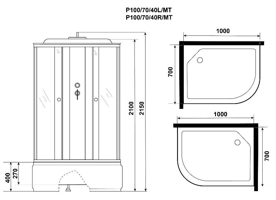 Душевая кабина Niagara Promo P100/70/40L/MT 100x70 стекло матовое, без г/м, L