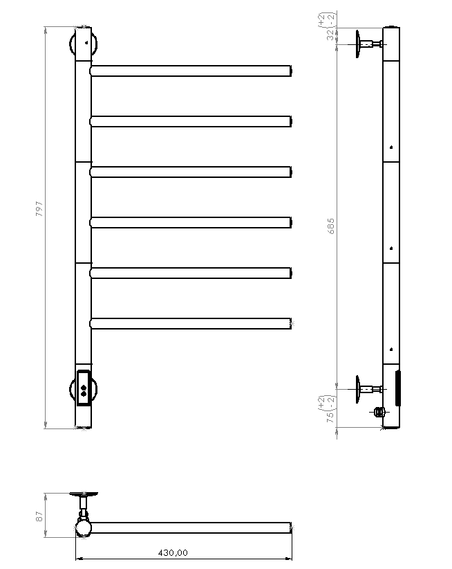 Полотенцесушитель электрический Vincea VTD-1S2CGE 43x80 таймер, графит