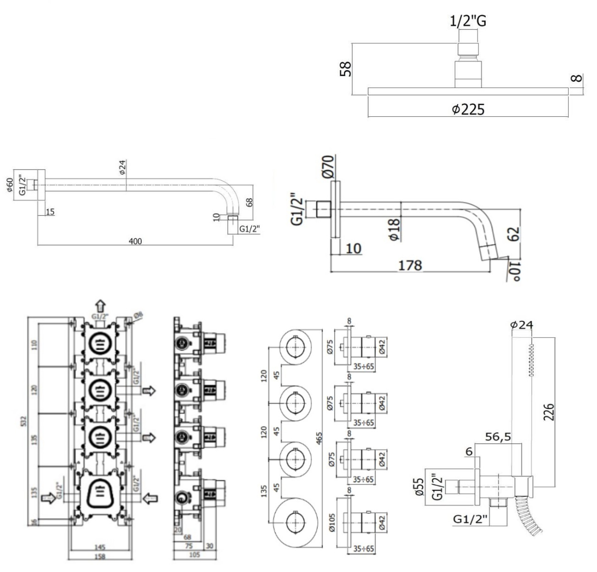 Душевой набор Paffoni Modular Box KITMB019NO045KING душ 30 см, излив 17.5 см, черный