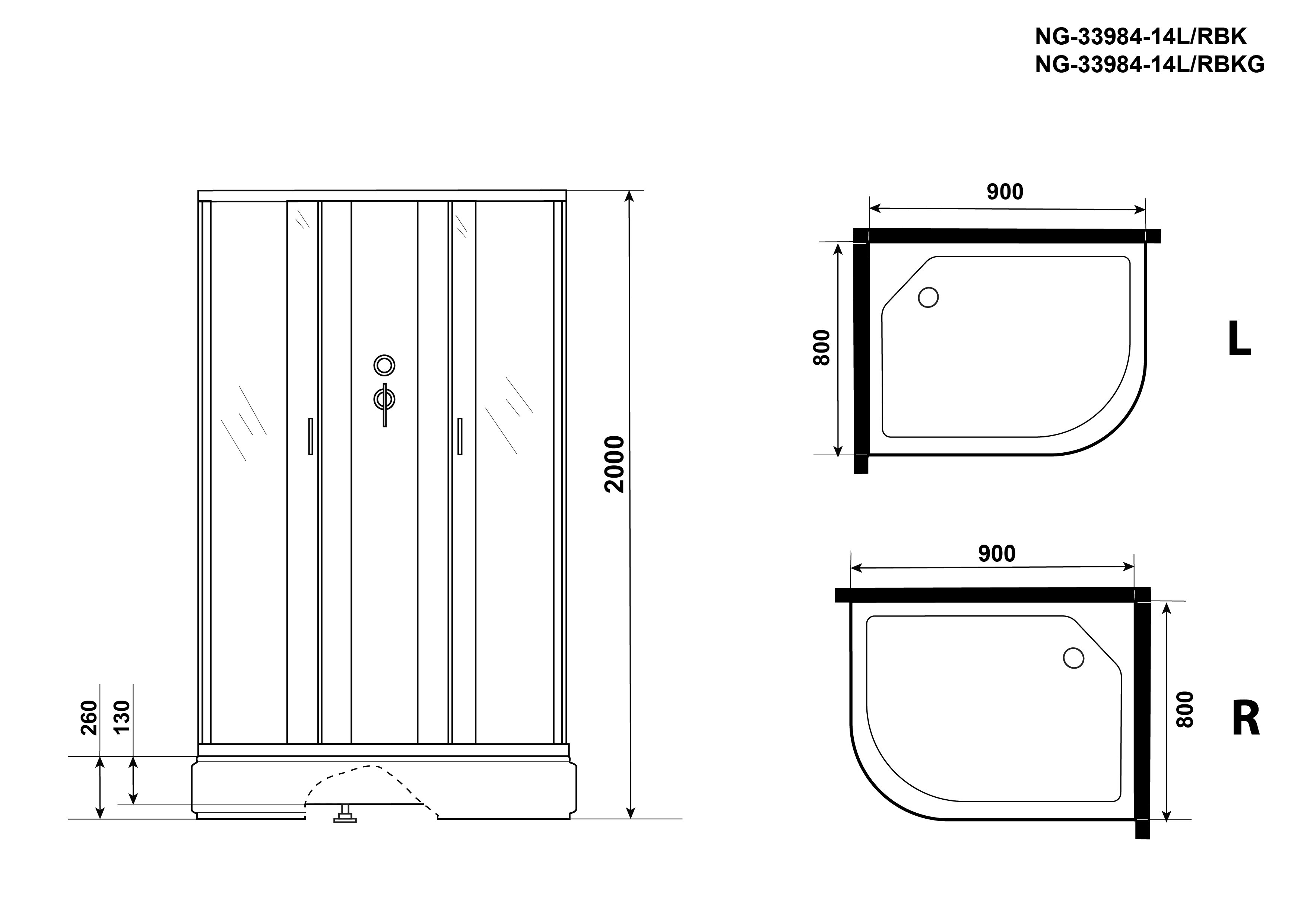 Душевая кабина Niagara NG 33984-14LBK 90x80 стекло матовое, без крыши