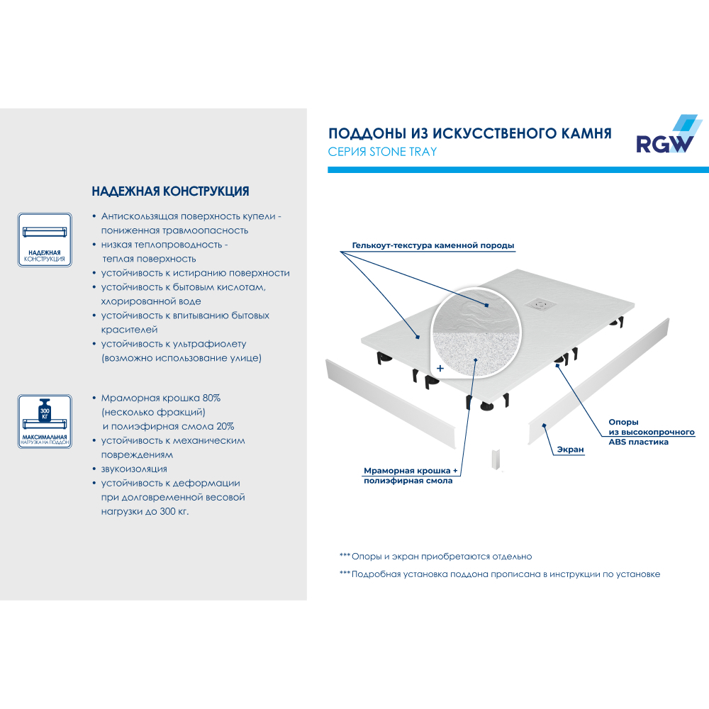 Поддон для душа RGW Stone Tray ST-W 100x100 белый