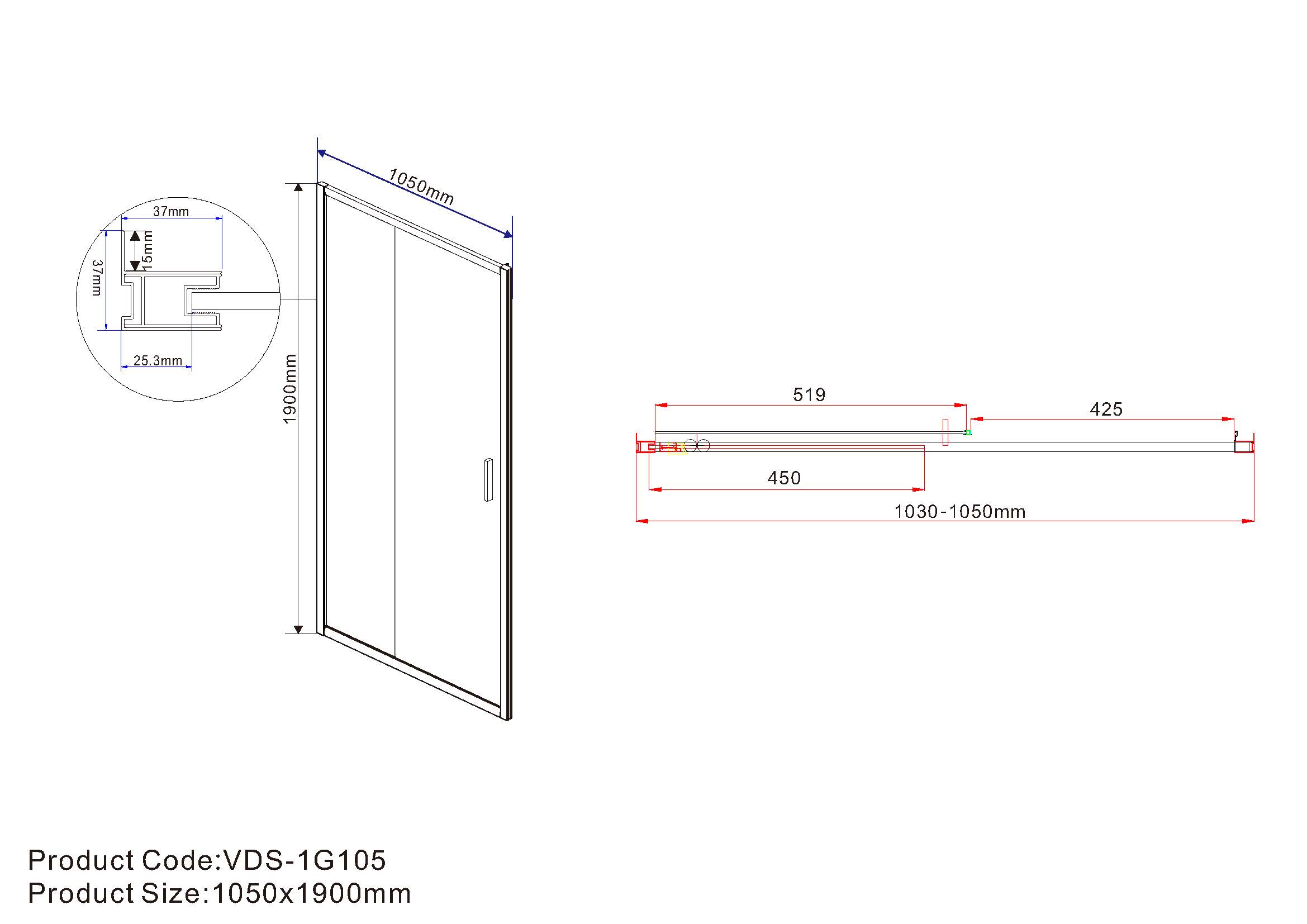 Душевая дверь Vincea Garda VDS-1G105CLB 105x190 черный, прозрачная