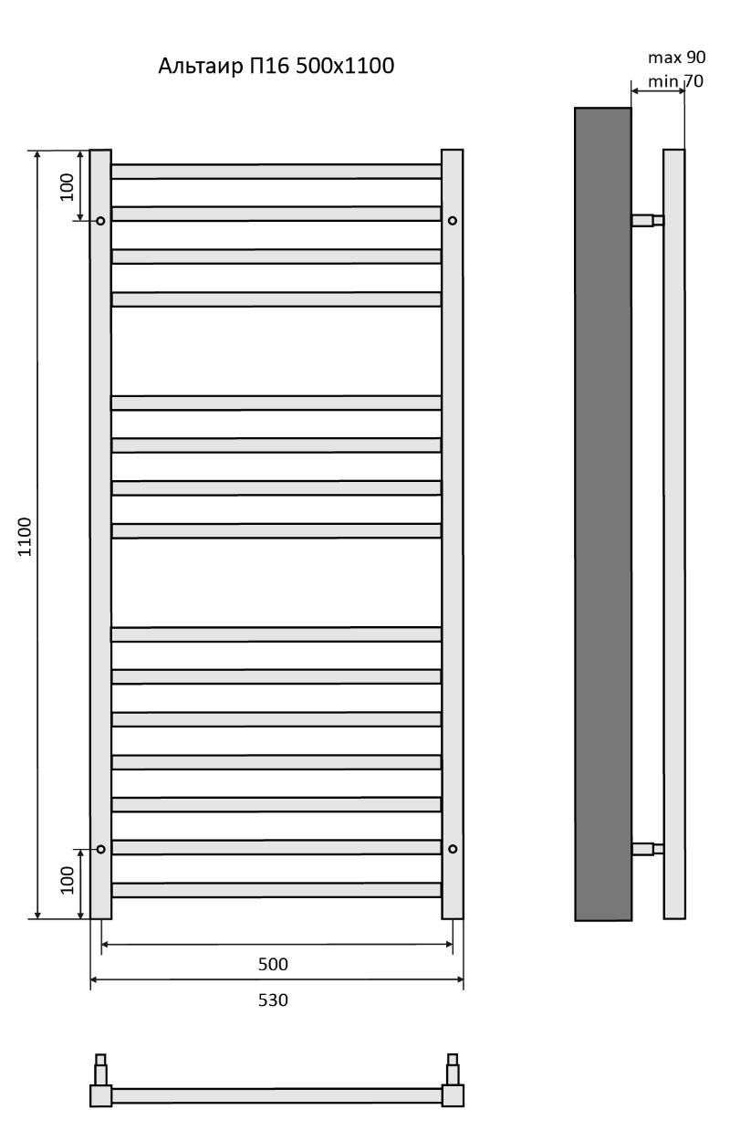 Полотенцесушитель водяной Aquatek Альтаир П16 50x110 черный, AQ KK1611BL