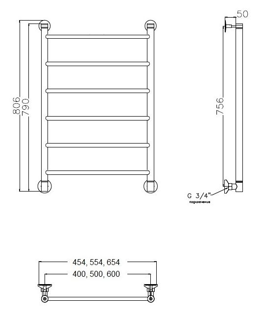 Полотенцесушитель водяной Aquanet Mauro 40x80 см