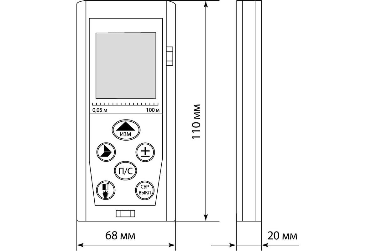 Лазерная рулетка TDM ЛР-100 дальность 100 м, точность 2 мм, подсветка, IP54, 2хAAA, “Алмаз” SQ1018-0203