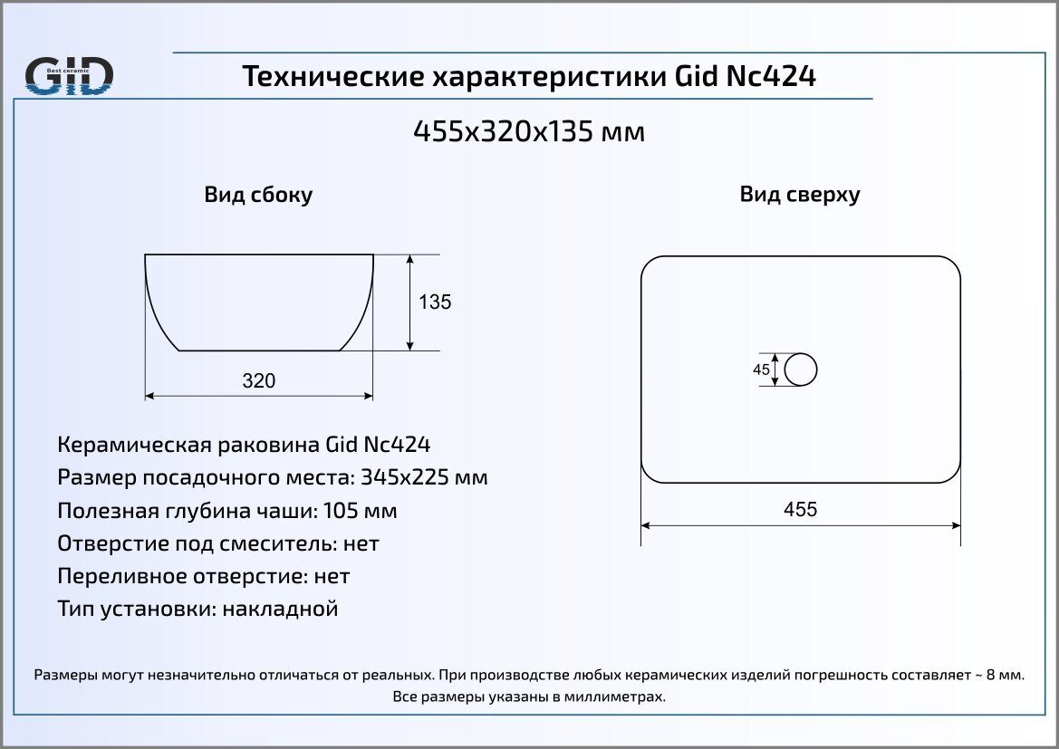 Раковина Gid Color Edition Nc424 45.5 см золотой