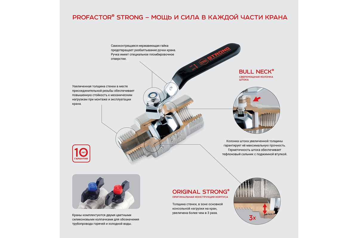 Шаровой кран PROFACTOR PF STRONG ручка рычаг, в/в 3/4 дюйма PF FBV 289