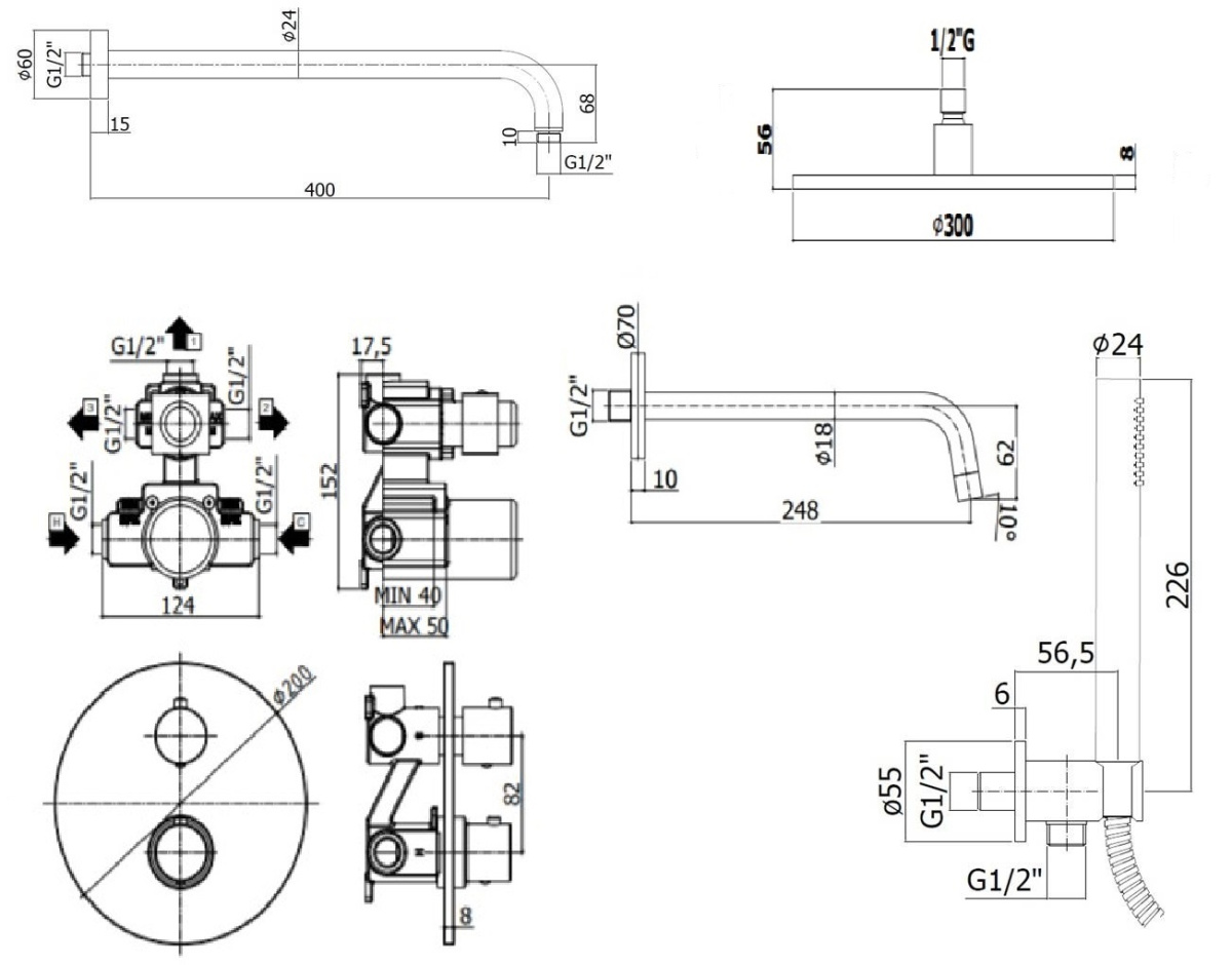 Душевой набор Paffoni Light KITLIQ019BO046KING душ 30 см, излив 24.5 см, с термостатом, белый