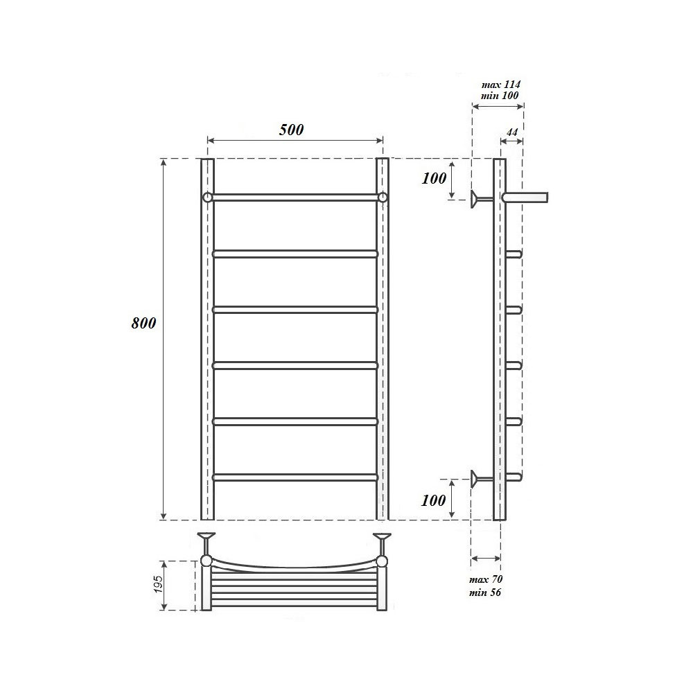 Полотенцесушитель водяной Point PN04158P П5 50x80, с полкой, хром