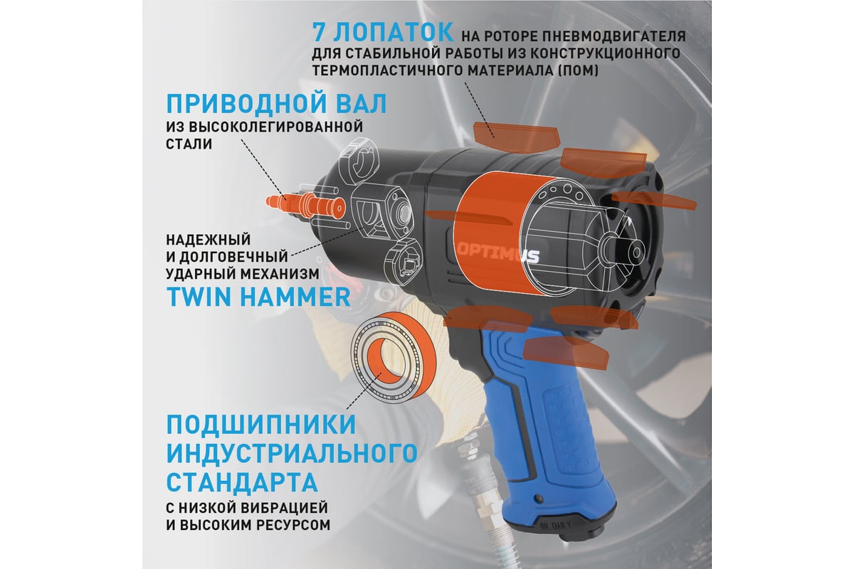 Пневматический ударный гайковерт Optimus 1600 нм OPT-PW2050