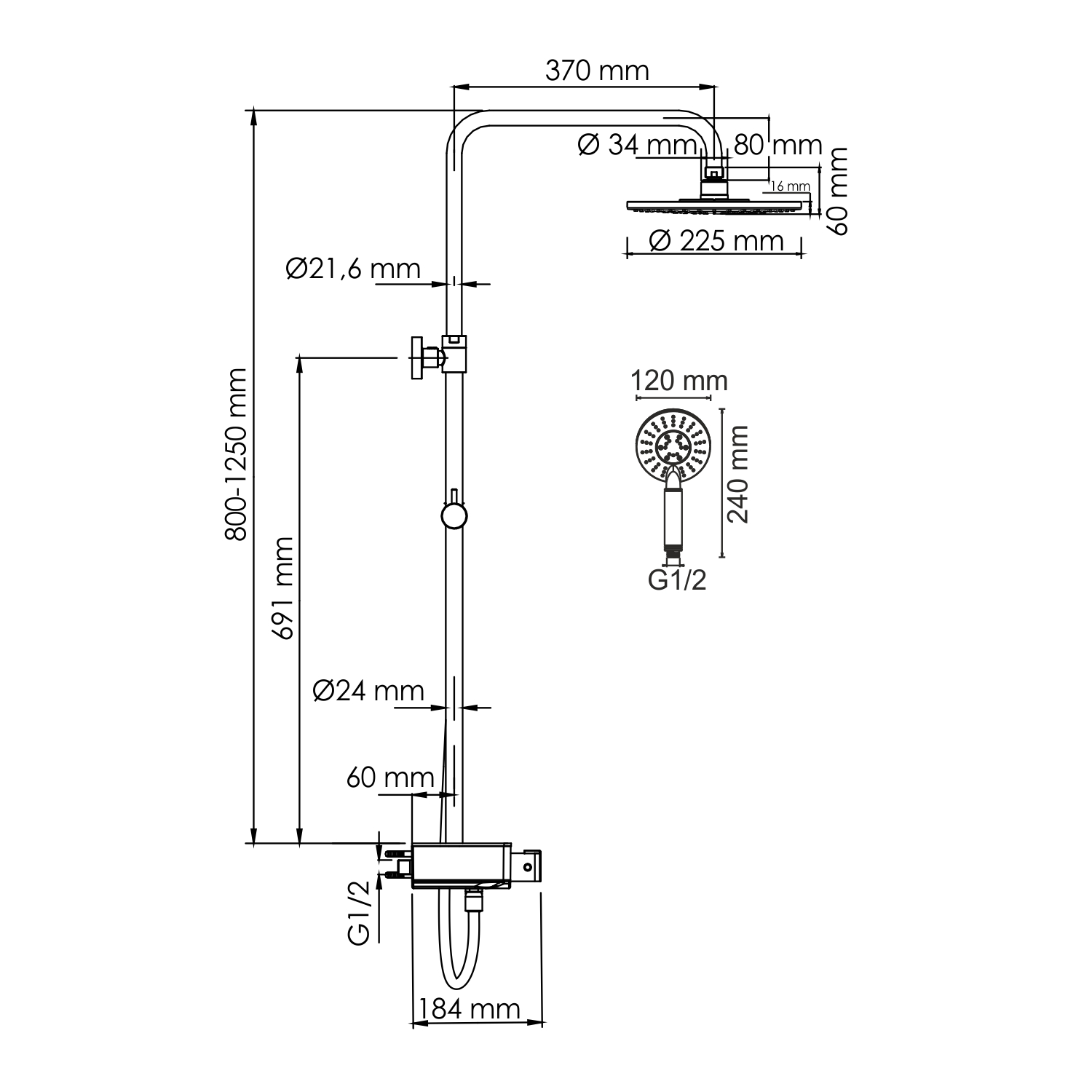 Душевая стойка WasserKRAFT A113.067.058.CH Thermo с термостатом, хром