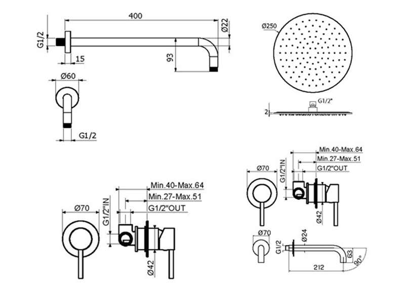 Душевой набор Plumberia IXO KITXO01GR210 графит матовый