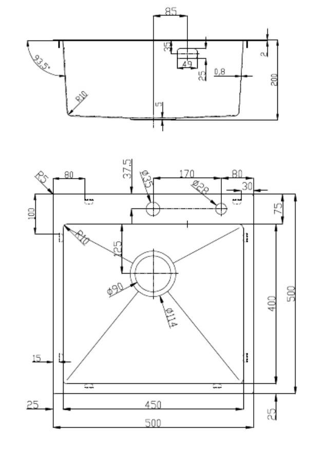 Кухонная мойка D&K 50 см DKS505006 графит