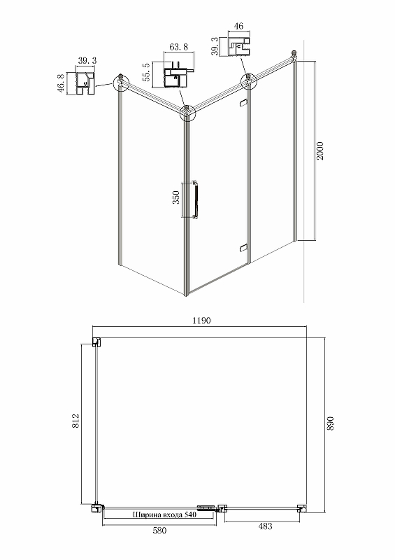 Душевой уголок Ambassador Royal 120x90 18015311-L прозрачный с рисунком, золото