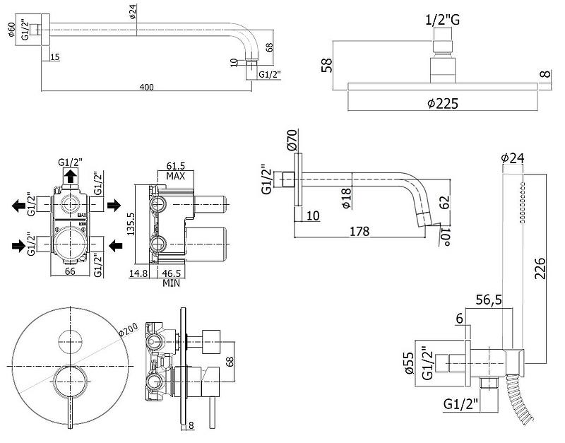 Душевой набор Paffoni Light KITLIG019NO045 черный матовый