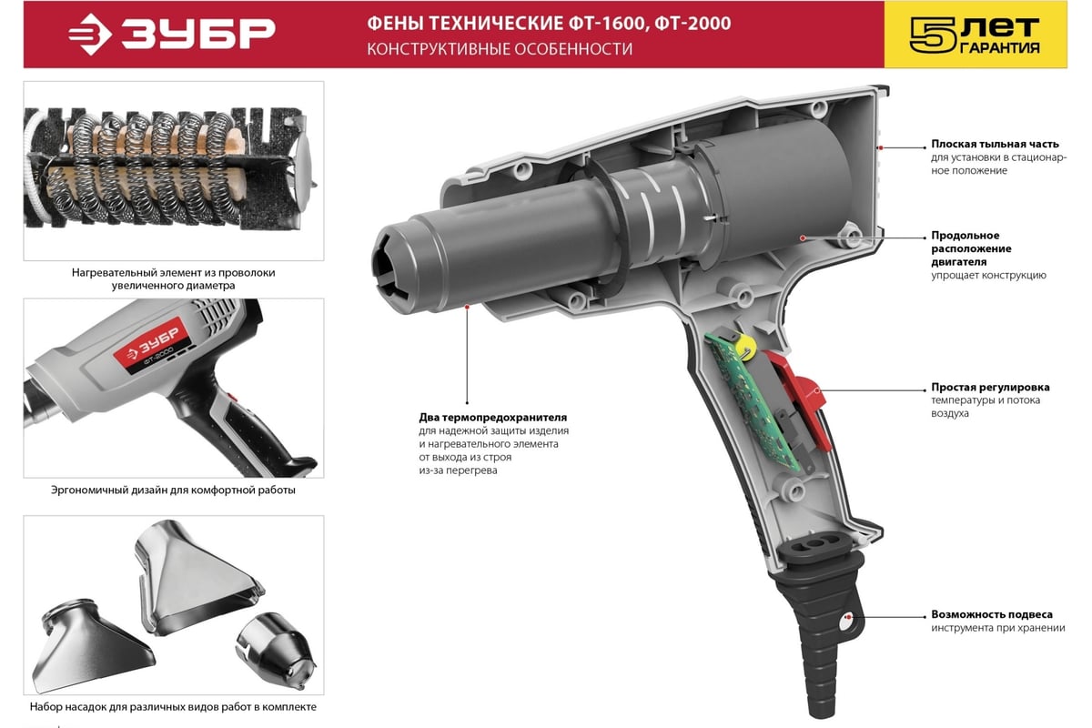Технический фен Зубр 2000 Вт ФТ-2000