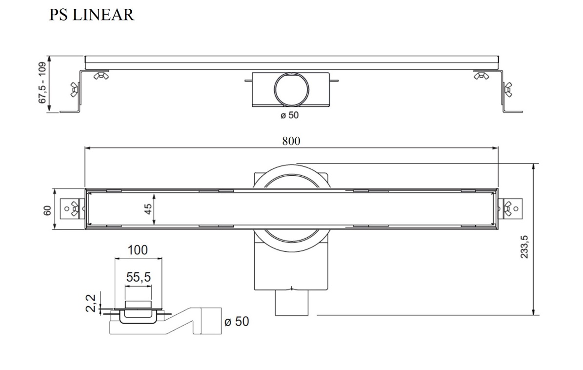 Душевой лоток Plumberia PSL Linear 80 см, нержавеющая сталь матовая PSL80MT