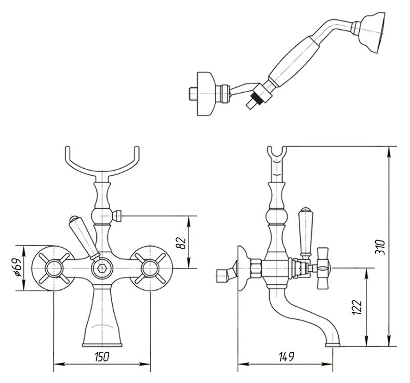 Смеситель для ванны Migliore Princeton ML.PRN-802.CR с душем, хром