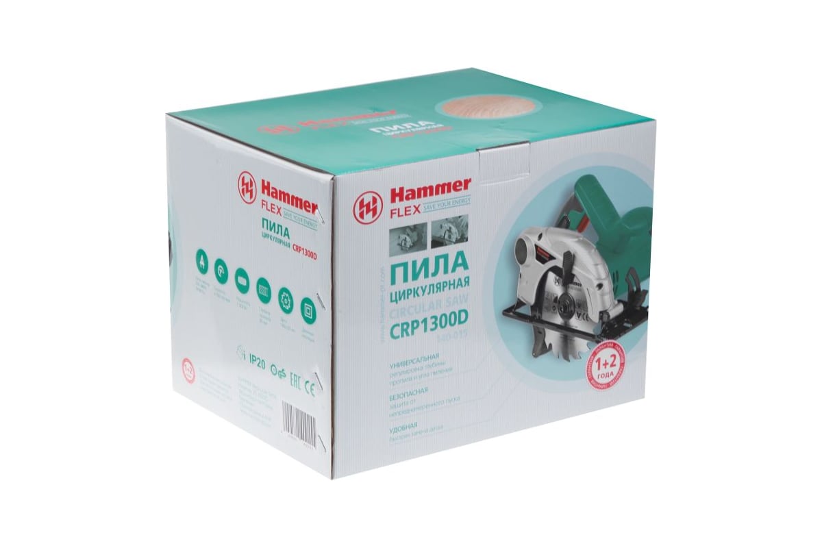 Циркулярная пила Hammer Flex 1300 Вт, 4700 об/мин, 160x20 мм, макс. пропил 55 мм CRP1300D