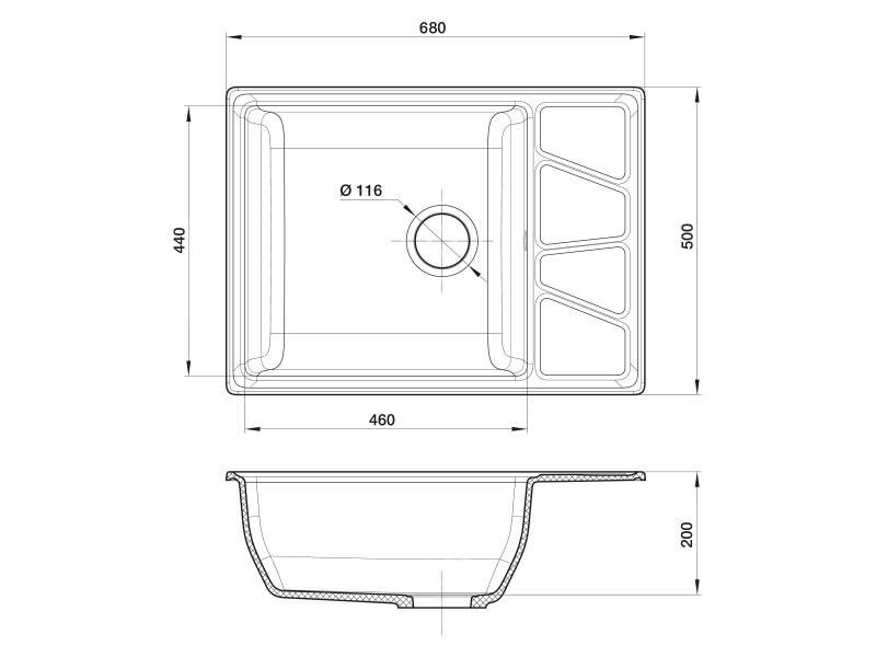 Кухонная мойка GranFest Vertex GF-V-680L 68 см песочный