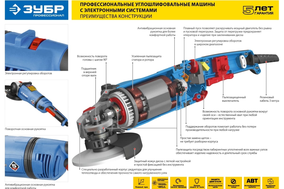 Углошлифовальная машина Зубр ПРОФЕССИОНАЛ УШМ-П125-1200 ЭПСТ